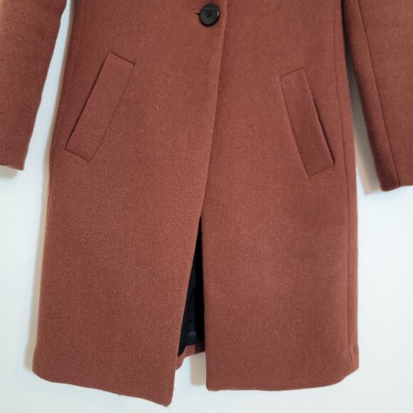 House Of Harlow 1960 Burnt Brown Wool Blend Long Peacoat XS Winter Travel Work - Picture 7 of 16